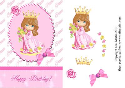 Little Princess Card Front / Topper & Decoupage (brown Hair)