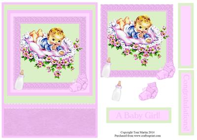 New Baby Girl Lace Frame Topper & Decoupage