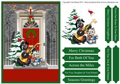 Christmas Door Scene Cat & Dog Topper & Decoupage