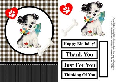 Puppy with Flowers Gingham Topper & Decoupage