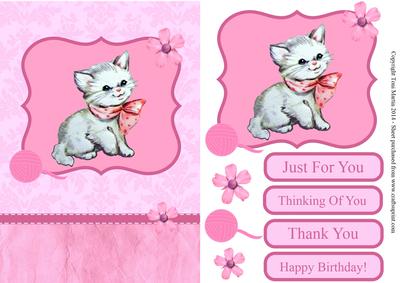 Cute Cat / Kitten Pink Topper & Decoupage