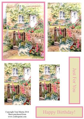 Rose Cottage & Kitten Pyramage Card