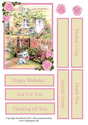 Rose Cottage & Kitten Topper & Decoupage