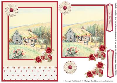 Country Cottage & Cats Scene Topper & Decoupage