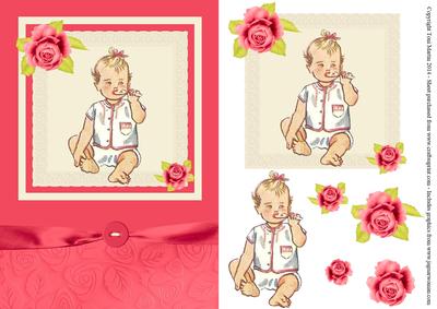 Vintage Baby Girl Decoupage Topper - Lace & Roses (blank)