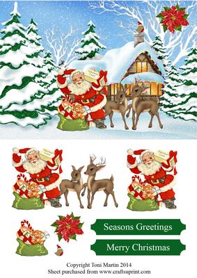 Christmas Scene Santa & Friends Topper & Decoupage