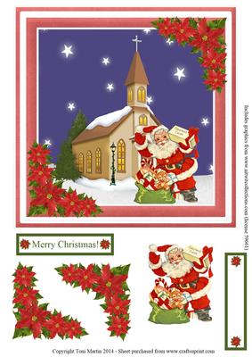 Santa & Church Christmas Night Scene Topper & Decoupage