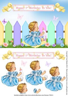 Happy 1st Birthday Garden Topper & Decoupage - Girl