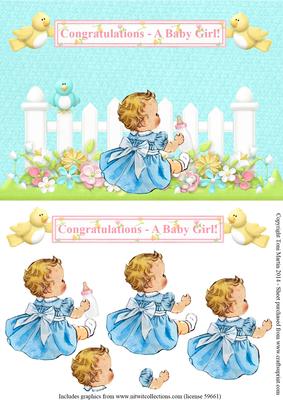 New Baby Girl Garden Topper & Decoupage
