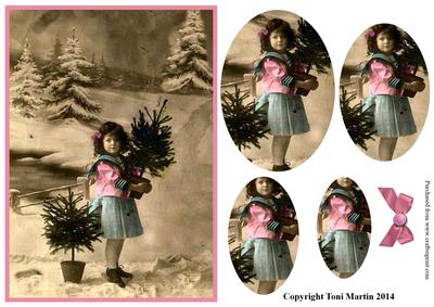 Vintage Christmas Scene - Little Girl Topper & Pyramage