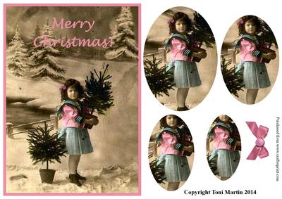 Vintage Christmas Scene - Little Girl Topper & Pyramage