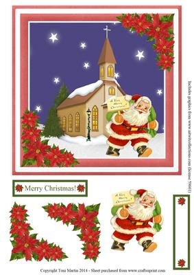 Santa Claus Church Christmas Night Scene Topper & Decoupage