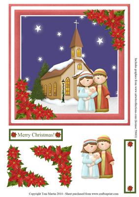 Christmas Nativity Church Scene Topper & Decoupage