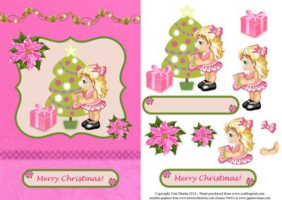 Little Girl by the Christmas Tree Topper & Decoupage