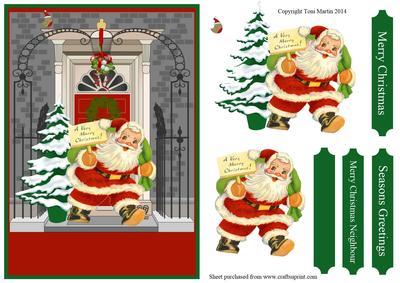 Christmas Door Scene Santa Topper & Decoupage