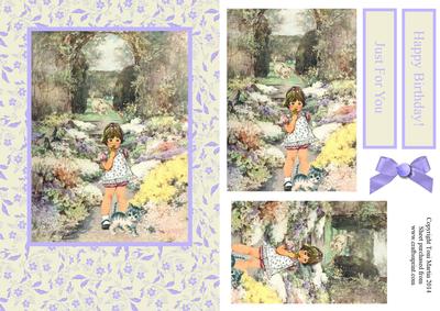 Little Girl & Kittens in the Garden Topper & Pyramage