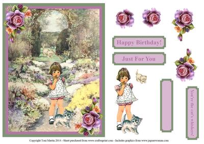 Little Girl & Kittens in the Garden Topper & Decoupage