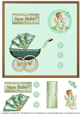New Baby Topper & Decoupage - Green & Gold