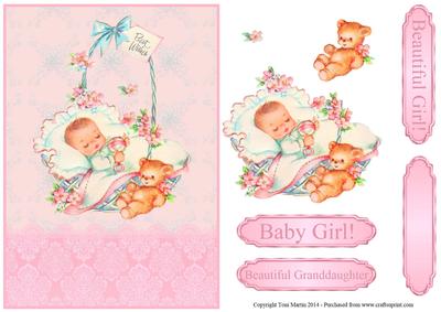 Vintage Baby Girl Card Front / Topper & Decoupage