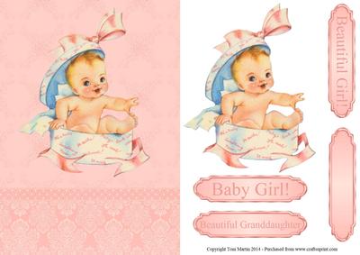 Vintage Baby Girl Card Front / Topper & Decoupage