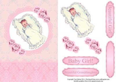 Vintage Baby Girl Card Front / Topper & Decoupage
