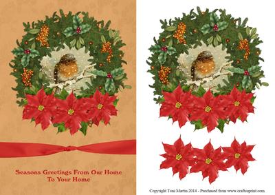 Little Christmas Robin Wreath Card Front & Decoupage