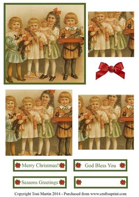 Vintage Christmas Kids Scene Topper & Pyramage