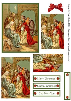 Vintage Nativity Scene Christmas Topper & Pyramage
