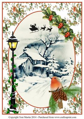 Christmas Winter Scene & Robin Topper Large Topper
