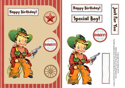 Cowboy Birthday Boy Triple Scallop Design Topper & Decoupage