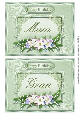 Happy Birthday Floral Toppers - Mum & Gran