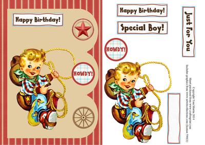 Cowboy Birthday Boy Triple Scallop Design Topper & Decoupage