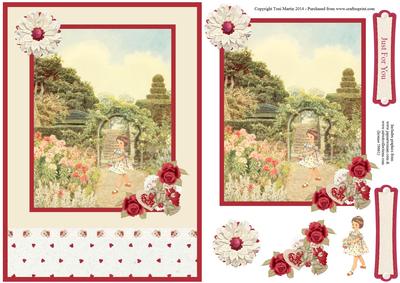 Garden & Vintage Girl Floral Decoupage Card
