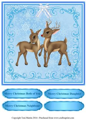 Cute Christmas Reindeers Topper & Sentiments