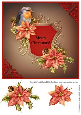 Christmas Robin Topper & Poinsettia Decoupage