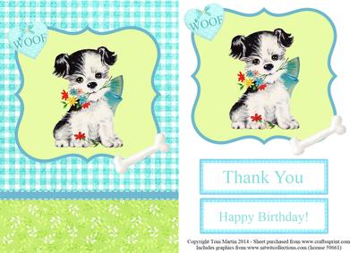 Puppy with Flowers Topper & Decoupage - Thank You / Birthday