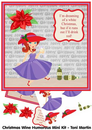 Christmas Wine Humorous Mini Kit & Decoupage