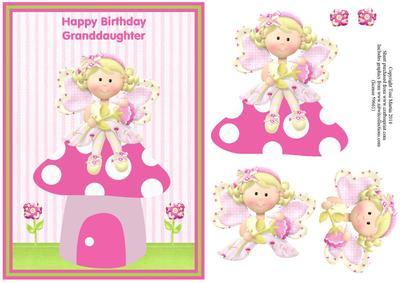 Fairy & Toadstool Birthday Topper & Decoupage Granddaughter