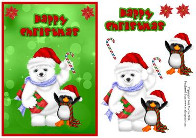 Happy Christmas - Bear & Penguin Topper & Decoupage
