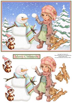 Winter Girl & Friends Snowman Scene & Decoupage