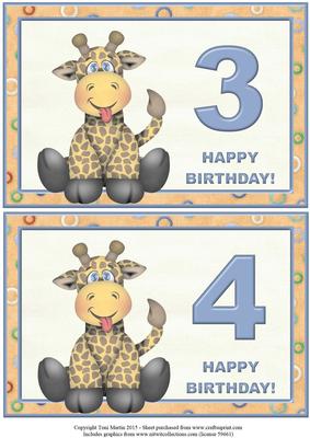 Giraffe Birthday Toppers Age 3 & 4