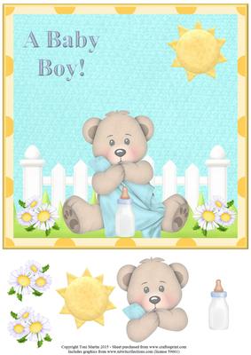 New Baby Boy Bear Topper & Decoupage