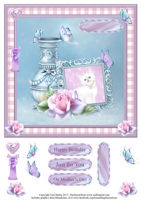 Kitten, Roses & Butterflies Gingham Topper & Decoupage