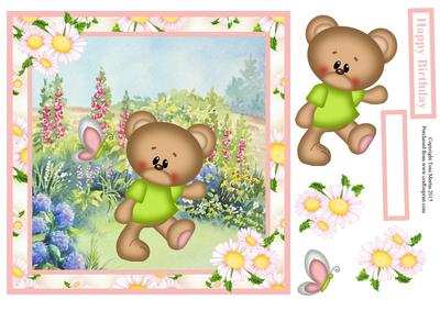 Cute Bear in the Garden Topper & Decoupage