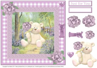 Cute Bear with Flower Topper & Decoupage