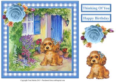 Cute Puppy Scene Gingham Topper & Decoupage