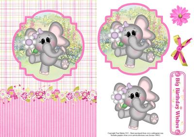 Cute Elephant Birthday Topper & Decoupage