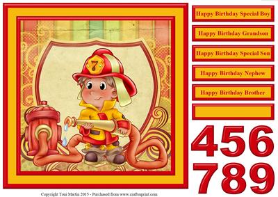 Adorable Fireman Birthday Boy Age Topper & Sentiments
