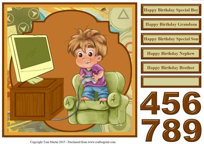 Computer Game Boy Birthday Boy Age Topper & Sentiments