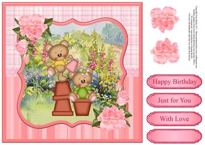 Cute Bears Fun in the Garden Topper & Decoupage